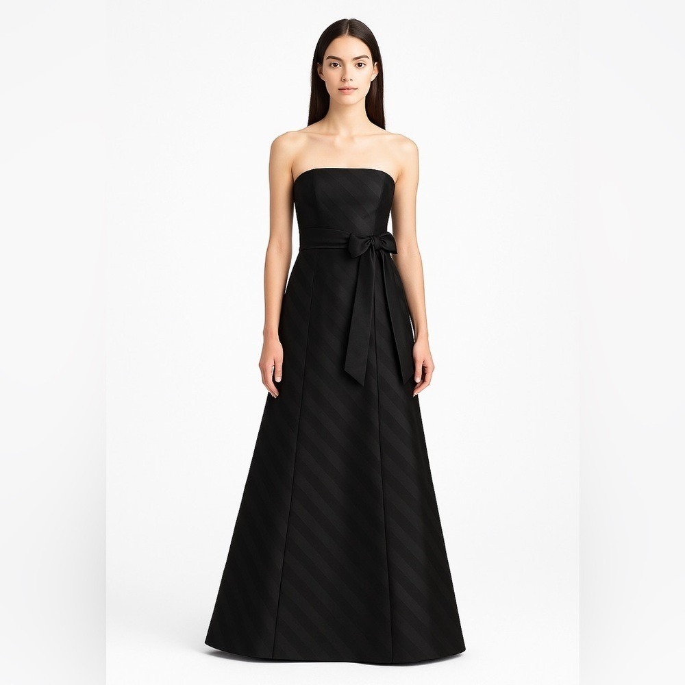 Kay Unger Black Strapless A-Line Maxi Dress with Waist Bow